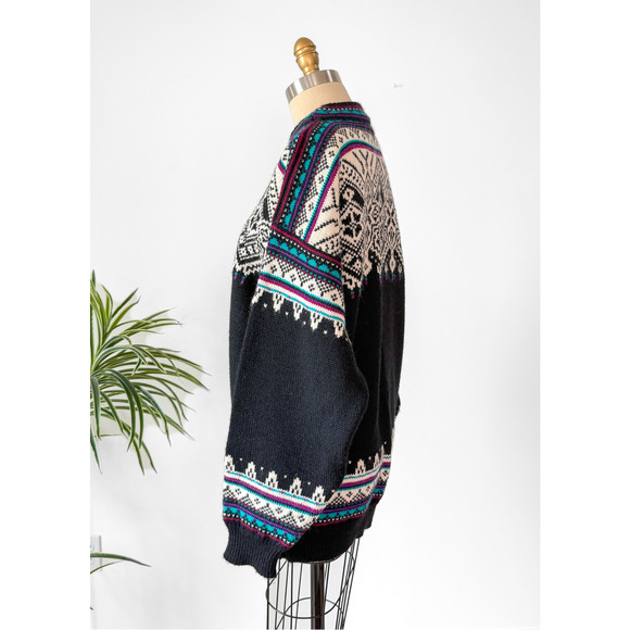 Vintage Dale of Norway Fiemme Black Purple Turquoise Wool Pullover Sweater Mens - Picture 5 of 8